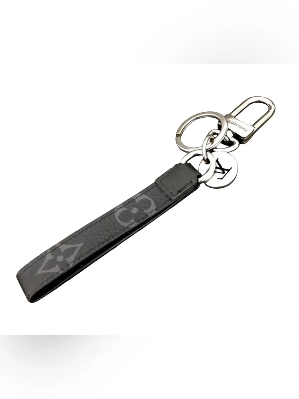 Louis Vuitton Black Monogram Eclipse Leather Key Charm with Silver Hardware